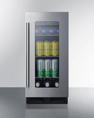 Summit ALBV15CSS 15" Wide Built-In Beverage Center with drinks on a white background