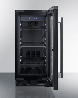 Summit ALBV15CSS 15" Wide Built-In Beverage Center with open door on a white background