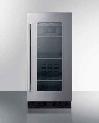 Summit ALBV15CSS 15" Wide Built-In Beverage Center with glass door on a white background