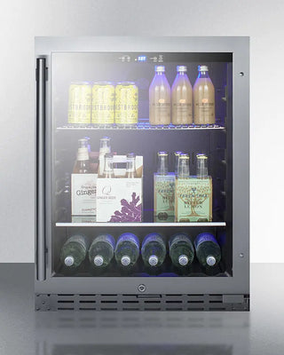 Summit ALBV2466 24" Wide Built-In Beverage Cooler with various drinks on a white background