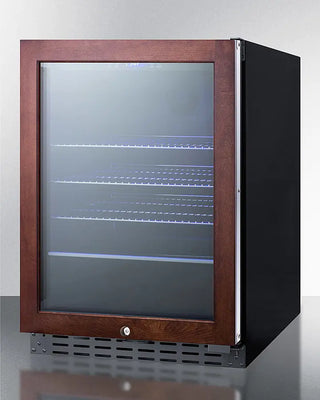 Summit ALBV2466PNR 24" Wide Built-In Beverage Cooler with glass door and wooden frame on a white background