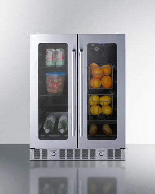 Summit ALFD24WBVCSSPANTRY 24" Built-In Dual-Zone Produce Refrigerator with food items inside on a white background