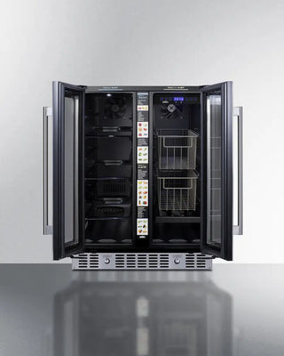 Summit ALFD24WBVPANTRY 24" Built-In Dual-Zone Produce Refrigerator with open doors on a white background