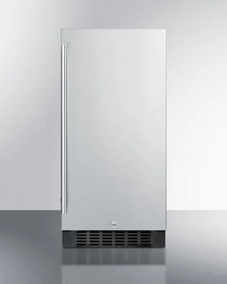 Summit ALR15BSS 15" Wide Built-In All-Refrigerator with a black bottom panel on a white background