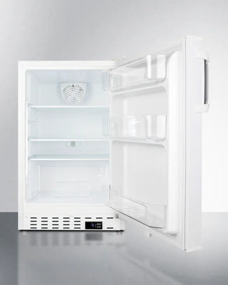 White Summit ALR46W 20" Wide Built-In All-Refrigerator with open door on a gray background