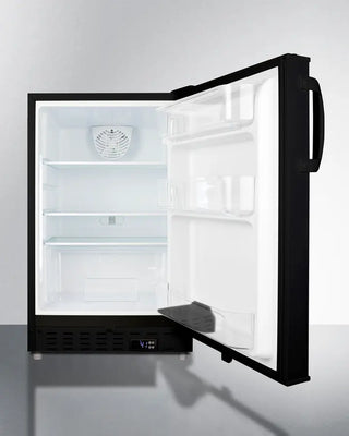 Black Summit ALR47B 20" Wide Built-In All-Refrigerator with open door on a white background