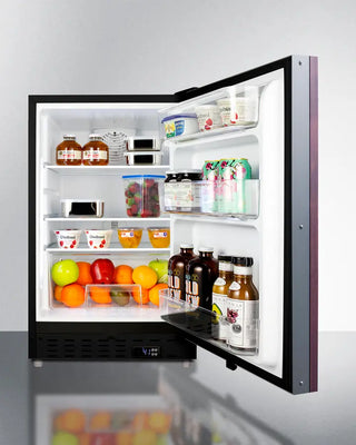 Open Summit ALR47BIF 21" Wide Built-In All-Refrigerator with various food items and drinks on a white background