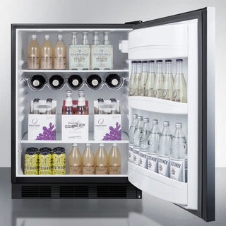 Open Summit AR5BS 24" Wide Built-In All-Refrigerator filled with various bottles of drinks on a white background