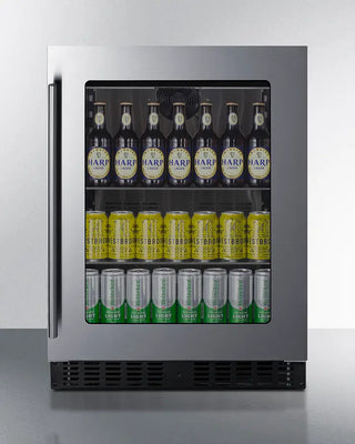Summit ASDG2411 24" Wide Built-In Beverage Center with Harp beer bottles and Heineken cans.