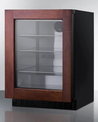 Summit ASDG2411PNR 24" Wide Built-In Beverage Center with glass door and wooden frame on a white background