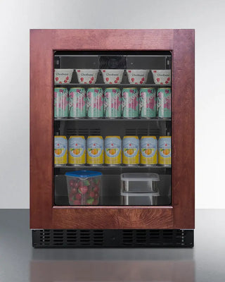 Summit ASDG2411PNRLHD 24" Wide Built-In Beverage Center with wooden front displaying various drinks.
