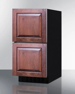 Summit ASDR1524PNR 15" Wide 2-Drawer All-Refrigerator with wooden panels on a white background
