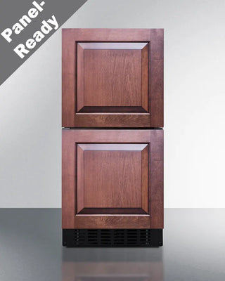 Wooden Summit ASDR1524PNR 15" Wide 2-Drawer All-Refrigerator with 'Panel-Ready' text on a gray background