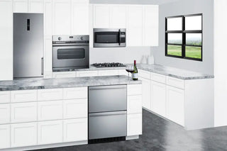 Modern kitchen with Summit ASDR2414 24" Wide 2-Drawer All-Refrigerator and white cabinets.