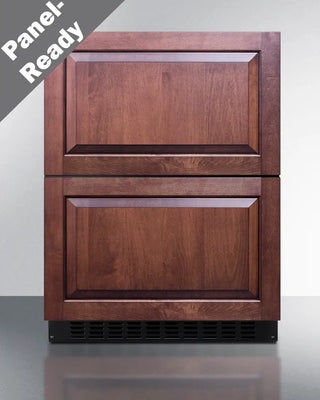Wooden Summit ASDR2414PNR 24" Wide 2-Drawer All-Refrigerator on a gray background with 'Panel-Ready' text.