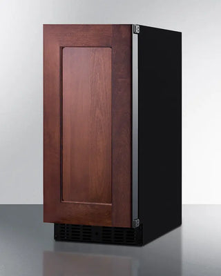 Summit ASDS1523IF 15" Wide Built-In All-Refrigerator with wooden door and black freezer compartment on a white background