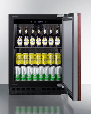 Summit ASDS2413IF 24" Wide Built-In All-Refrigerator with Harp beer bottles and Heineken cans on a white background