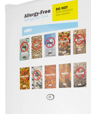 Allergy-free refrigerator zone sign with icons and labels for common allergens for Summit AZAR2W 19" Wide Allergy-Free All-Refrigerator.