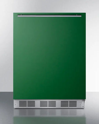Green Summit BAR631BKG 24" Wide All-Refrigerator with stainless steel top and bottom on a white background