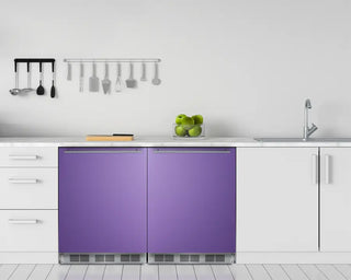 Purple Summit BAR631BKP 24" Wide All-Refrigerator in a modern kitchen with white cabinets and appliances.
