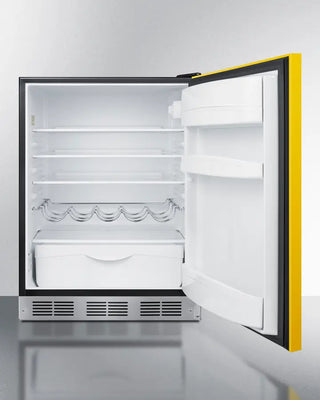Open Summit BAR631BKY 24" Wide All-Refrigerator with yellow frame on a white background