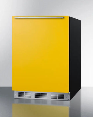 Yellow Summit BAR631BKYADA 24" Wide All-Refrigerator with black base on a white background