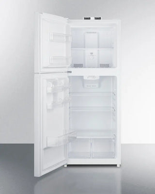 White Summit BKRF1088WLHD 24" Wide Break Room Refrigerator-Freezer with open doors on a gray background