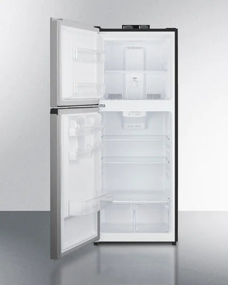 Empty Summit BKRF1089PLLHD 24" Wide Break Room Refrigerator-Freezer with open doors on a white background