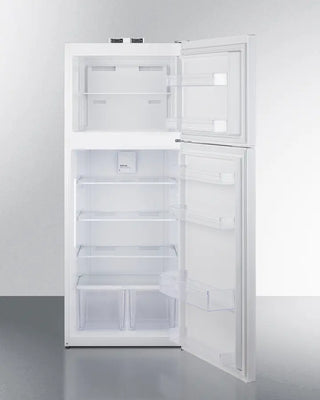 White Summit BKRF151W 28" Wide Top-Mount Refrigerator-Freezer with open door on a gray background