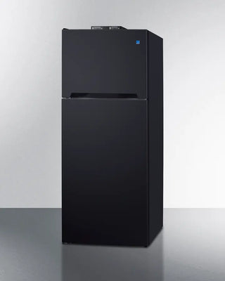 Black Summit BKRF152BLHD 28" Wide Top-Mount Refrigerator-Freezer with freezer on a white background