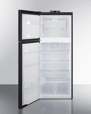 Empty Summit BKRF152BLHD 28" Wide Top-Mount Refrigerator-Freezer with black frame on a white background