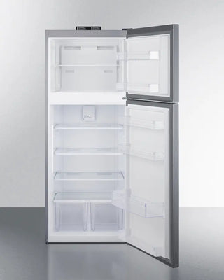 Two-door Summit BKRF15SS 28" Wide Top-Mount Refrigerator-Freezer with open doors on a white background