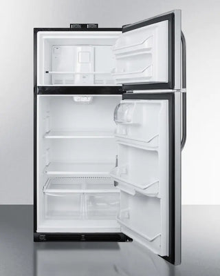 Empty Summit BKRF18PL 30" Wide Break Room Refrigerator-Freezer with open doors on a white background