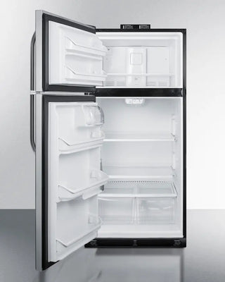 Empty Summit BKRF18PLLHD 30" Wide Break Room Refrigerator-Freezer with open doors on a white background