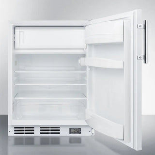 White Summit BKRF661 24" Wide Break Room Refrigerator-Freezer with open door on a white background