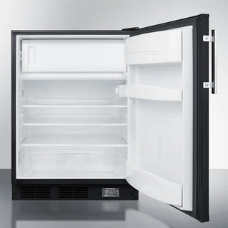 Empty Summit BKRF663BBIADA 24" Wide Break Room Refrigerator-Freezer with open door on a white background