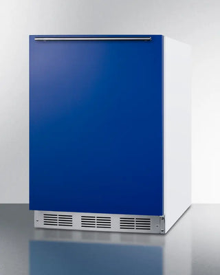 Blue Summit BRF611WHBADA 24" Wide Refrigerator-Freezer with stainless steel base on a white background