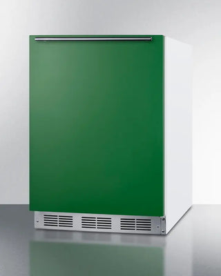 Green single-door Summit BRF611WHGADA 24" Wide Refrigerator-Freezer on a white background