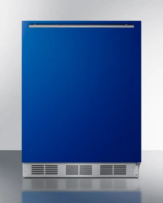 Blue Summit BRF631BKB 24" Wide Refrigerator-Freezer with a metallic base on a white background