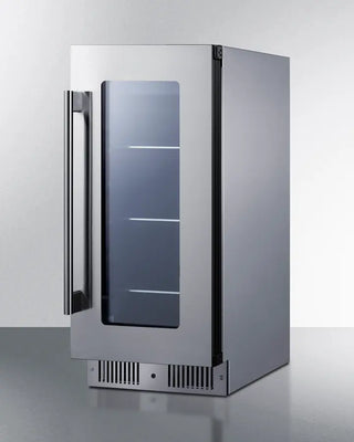 Summit CL156BV1CSS 15" Wide Built-In Beverage Center with glass door on a white background