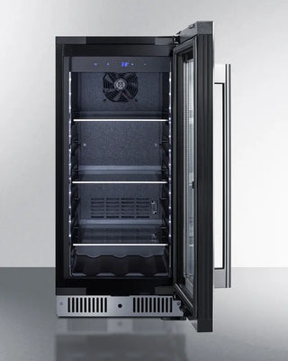 Summit CL156BV1CSS 15" Wide Built-In Beverage Center with open door on a white background