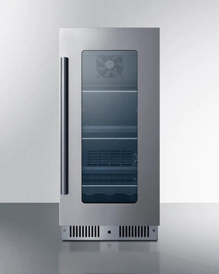 Summit CL156BV1CSS 15" Wide Built-In Beverage Center with glass door on a white background