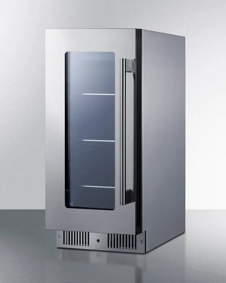 Summit CL156BV1CSSLHD 15" Wide Built-In Beverage Center with glass door on a white background