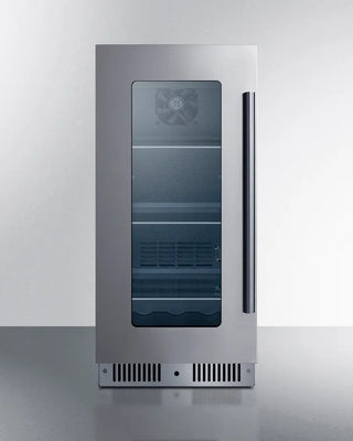 Summit CL156BV1CSSLHD 15" Wide Built-In Beverage Center with glass door on a white background