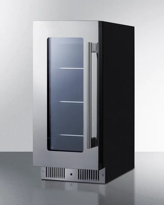 Summit CL156BV1LHD 15" Wide Built-In Beverage Center with glass door on a white background