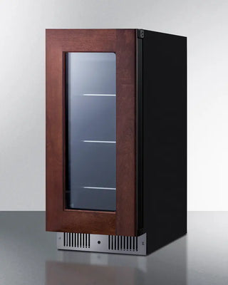 Summit CL156BV1PNR 15" Wide Built-In Beverage Center with wooden front panel on a white background