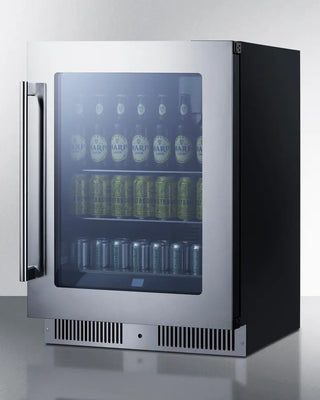 Summit CL24BV1 24" Wide Built-In Beverage Center with glass door displaying drinks on a white background