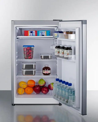 Open Summit CM42PL 19" Wide Refrigerator-Freezer with food items on a white background