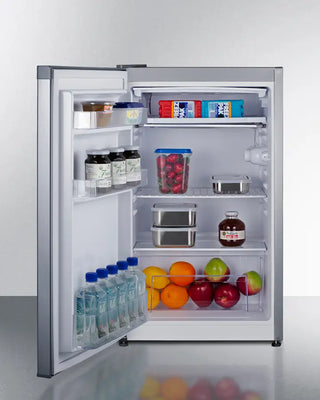 Open Summit CM42PLLHD 19" Wide Refrigerator-Freezer with food items on a white background