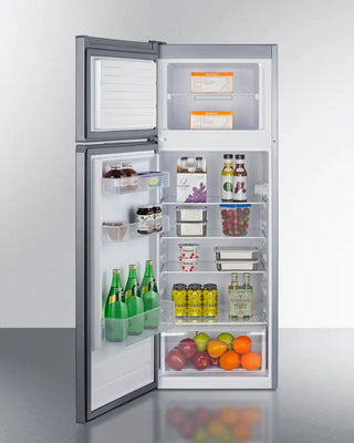 Open Summit CP978PLLHD 22" Wide Top-Mount Refrigerator-Freezer with food items on a white background
